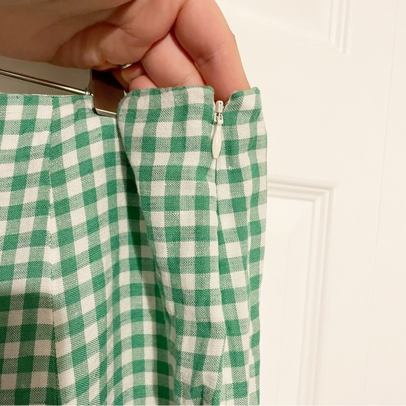 Loft Green Gingham Side Slit Midi Skirt Linen Blend Size 14 - Picture 7 of 9